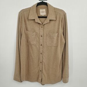 ♧ Casa Cabana Button Down Long-Sleeve Textured Shacket in Camel Size L